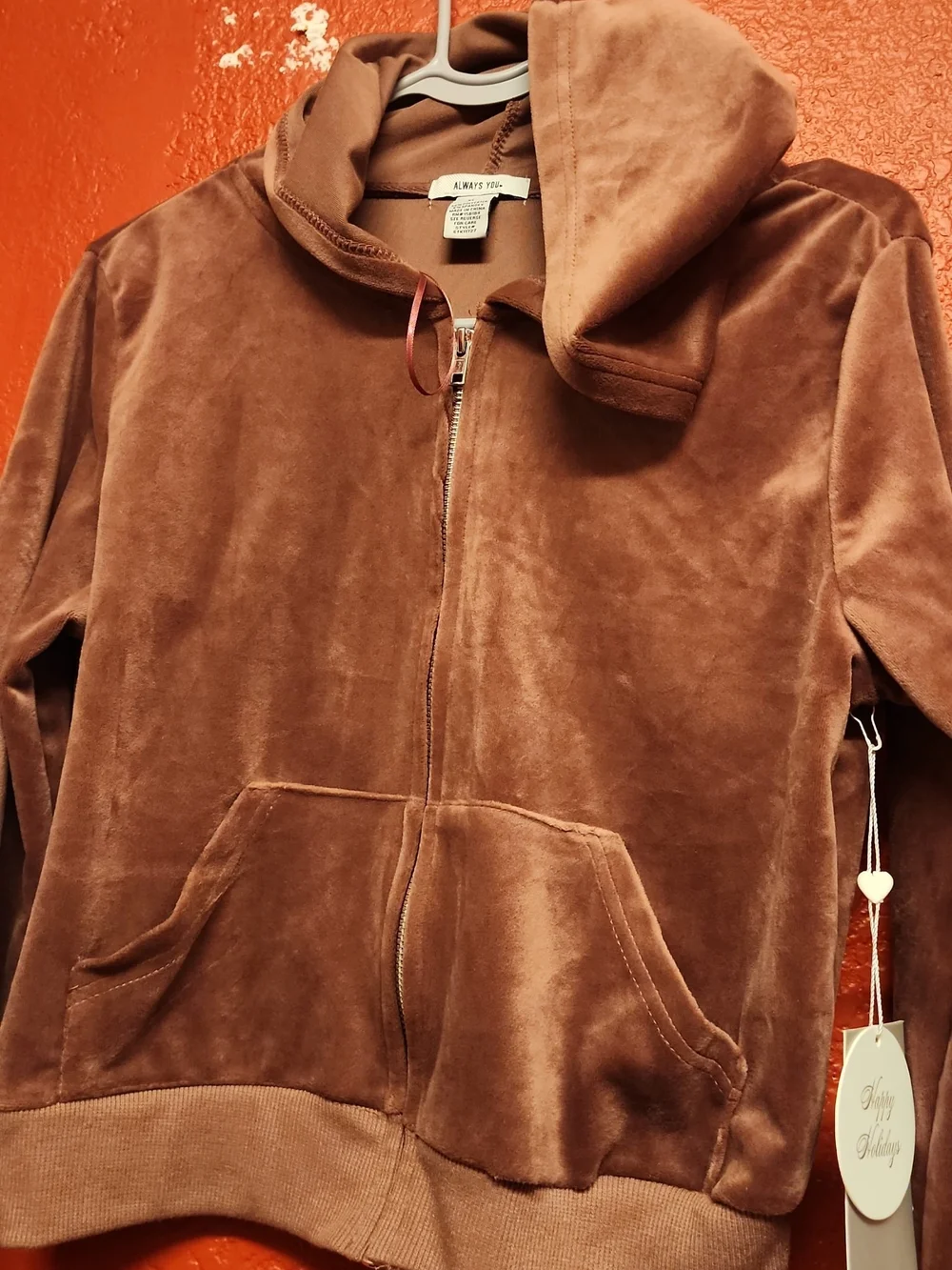 Always Brown Velour Zip Hoodie Jacket